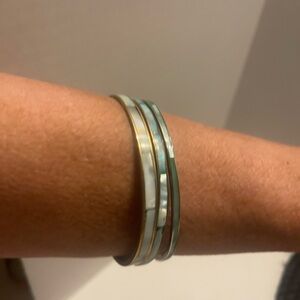 Vintage 1970s mother of pearl  Multi-Color green blue & white Bangle Set